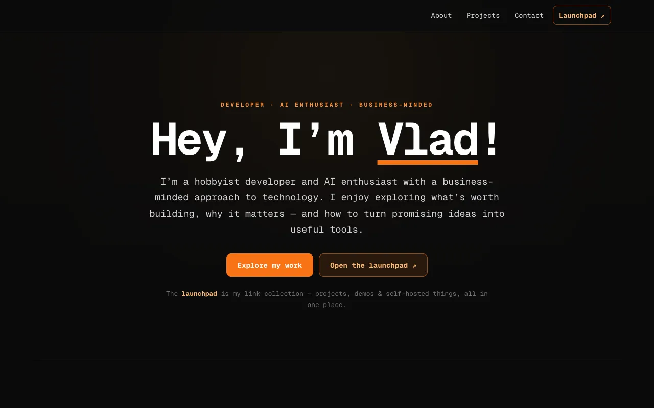 The refined drxcu.com homepage with its orange glow and launchpad button